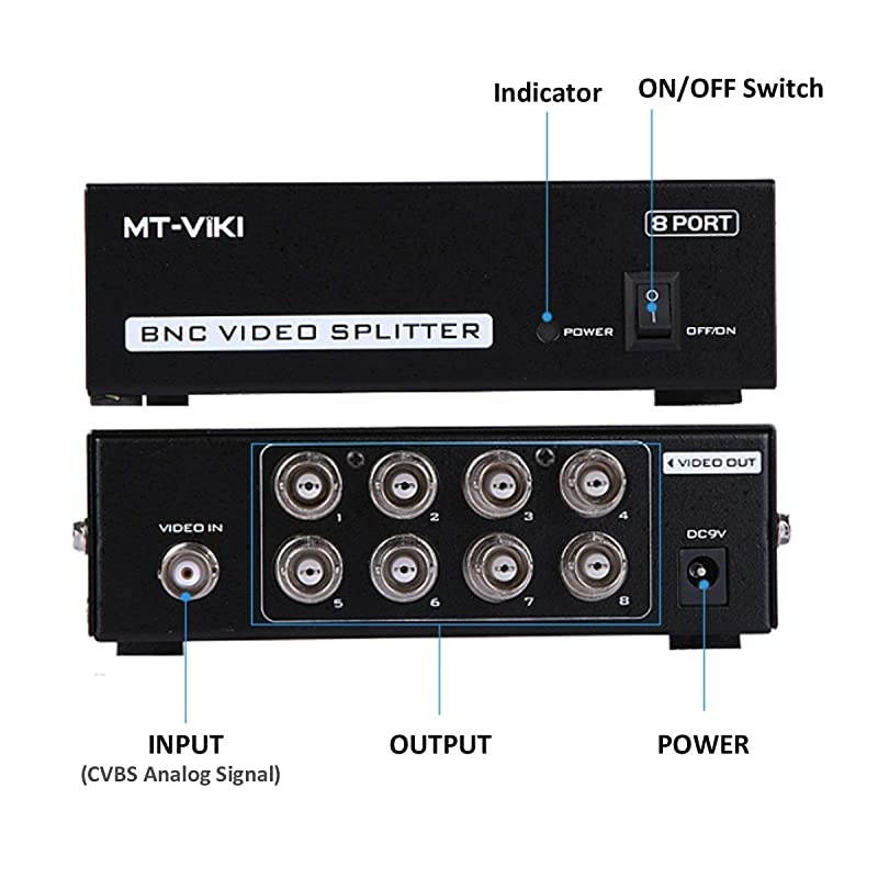 8-Port (1 Input 8 Output) BNC Video Splitter Box Coaxial Distributor Amplifier for Video Monitoring System CCTV Security Camera