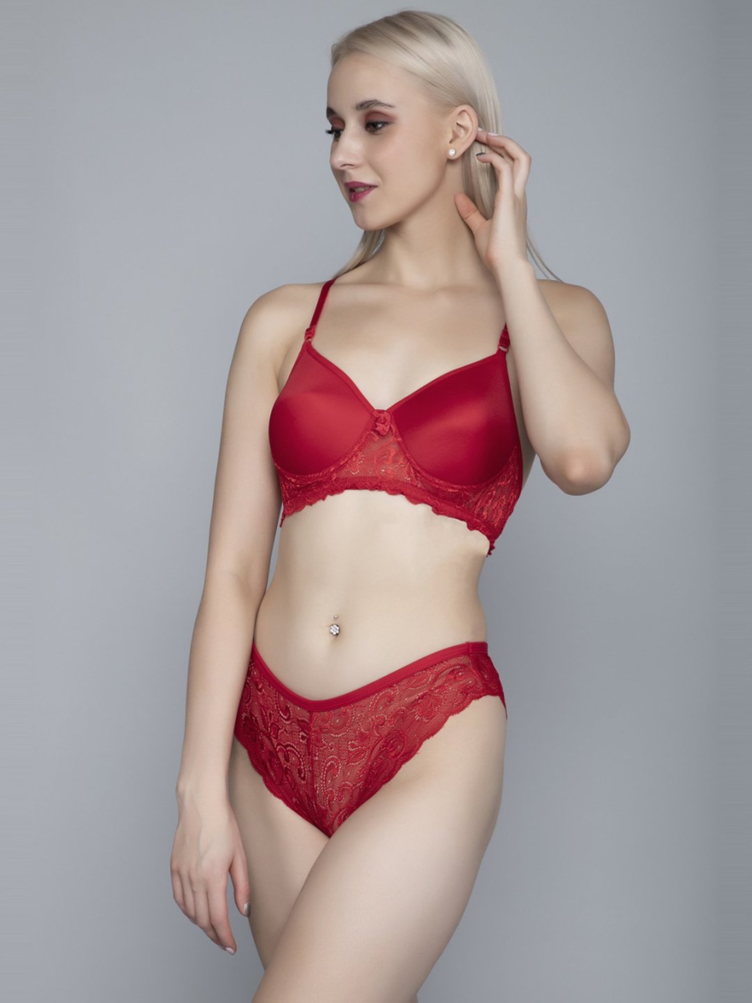 mod & shy Pink Self Pattern Lingerie Set