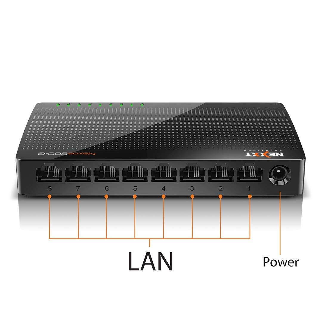 Nexxt Solutions 8-Port Gigabit Fast Ethernet Network Switch [Naxos800G] | Smart Plug and Play Unmanaged Desktop Switch with Internet Splitter & 10/100/1000 Mbps Speeds