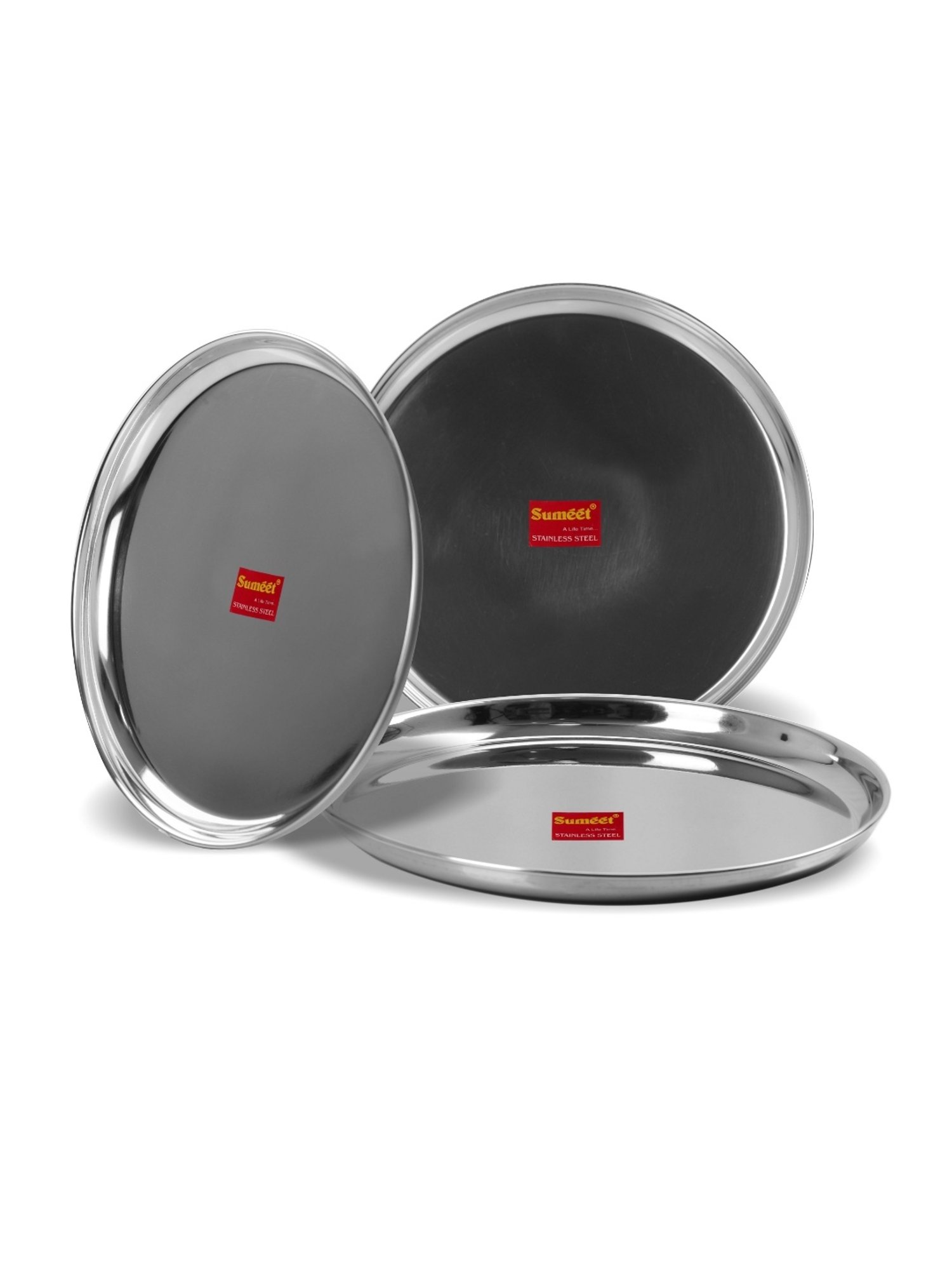 Sumeet Stainless Steel Heavy Gauge Dinner Plates with Mirror Finish 27.5cm Dia - Set of 3pc