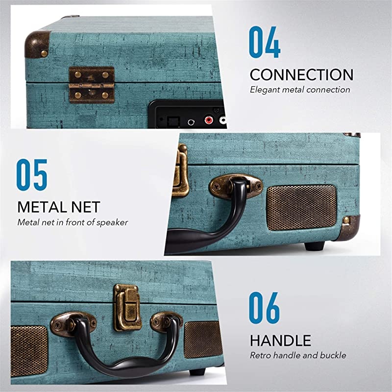 Record Player  Portable Record Player with Speakers 3 Speed BeltDrive Vinyl Turntable Record Player Suitcase for 71012inch Vinyl Records Support USBSD Vinyl Player