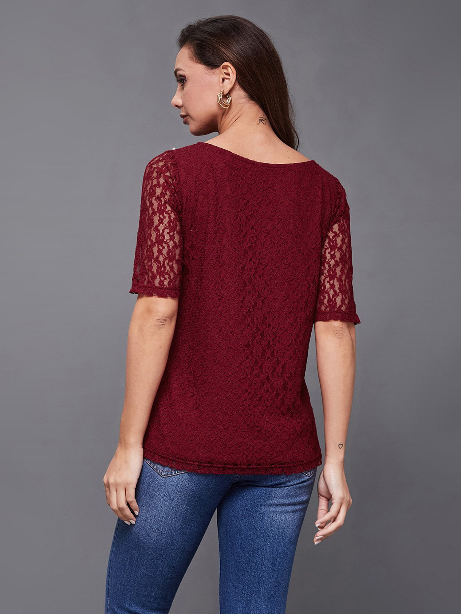 Miss Chase Maroon Embellished Top