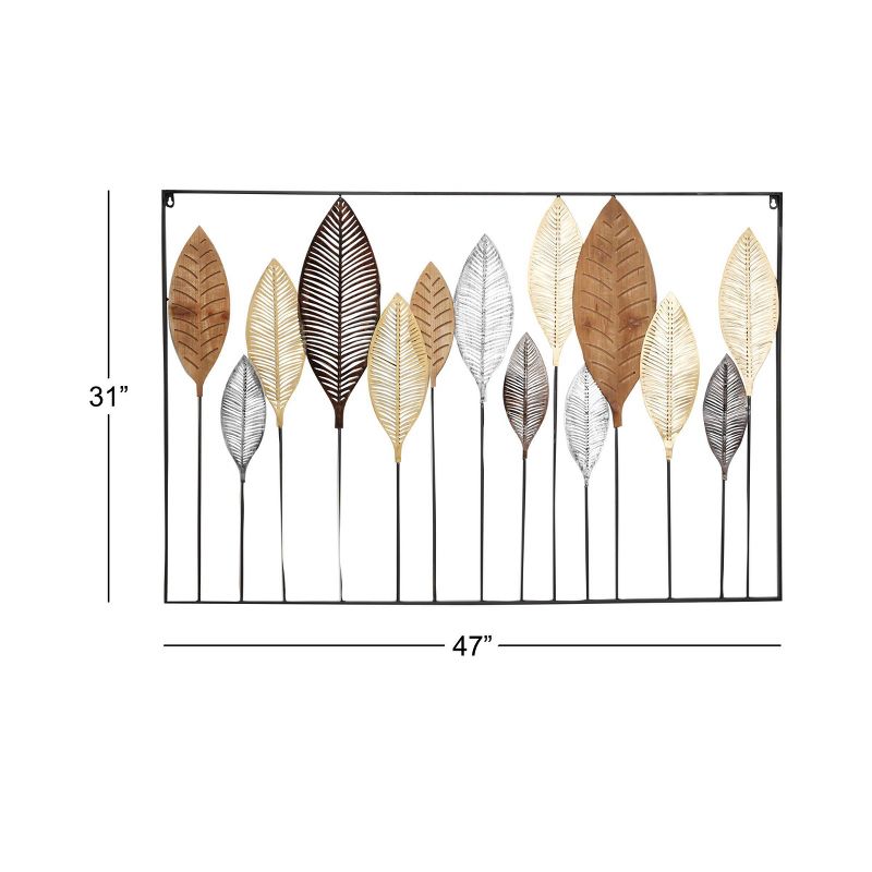47" x 31.5" Large Metal and Wood Leave Sculpture Wall Decor Gray/Gold/Silver - Olivia & May
