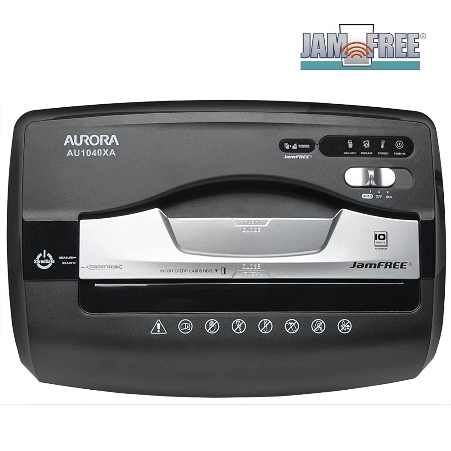 Aurora JamFree AU1040XA 10-Sheet Cross-Cut Paper / Credit Card Shredder