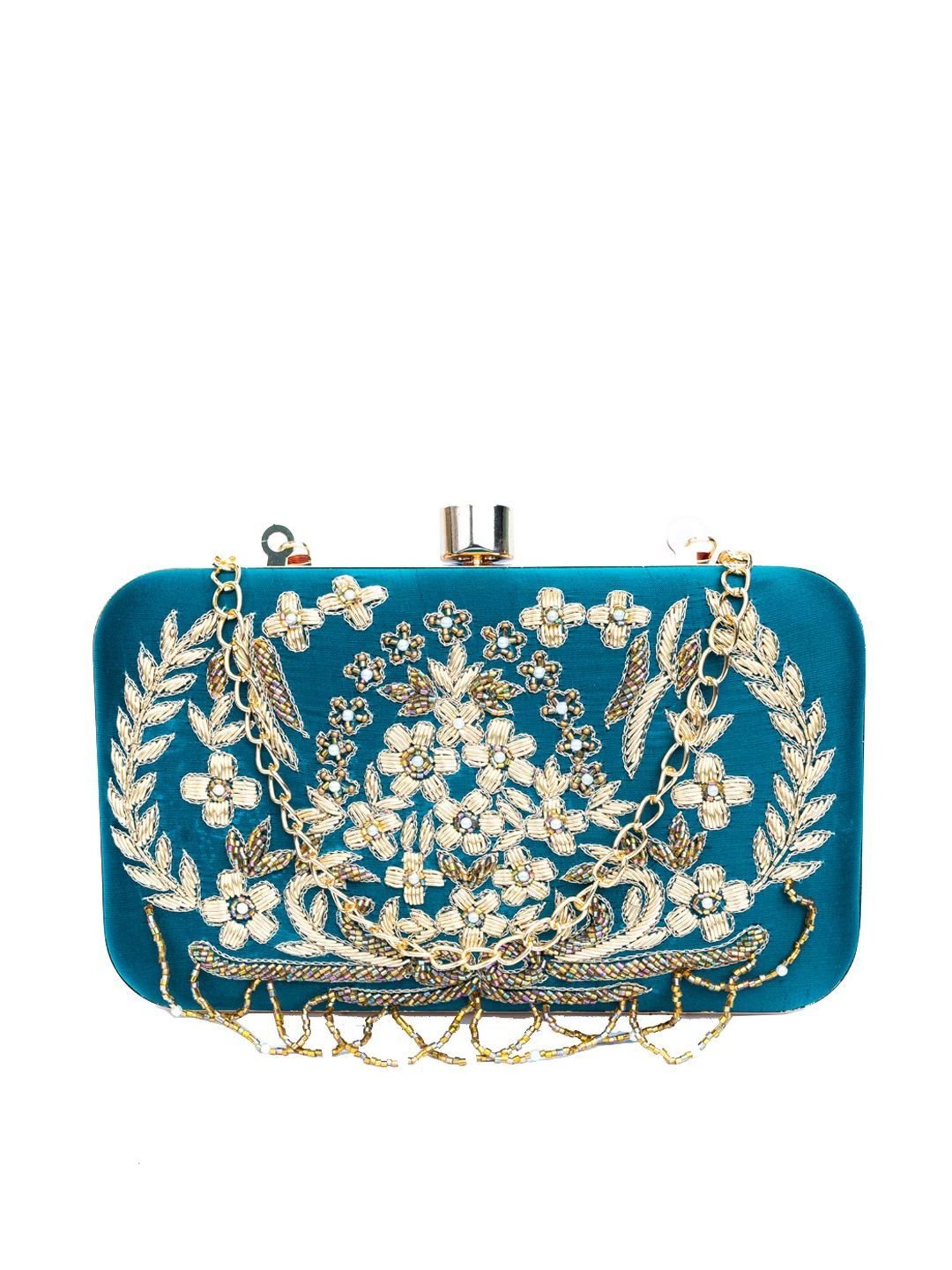 NR by Nidhi Rathi Blue Fabric Minaudiere Clutch