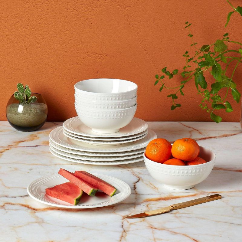 12pc Porcelain Embossed Bloom Dinnerware Set - Tabletops Gallery