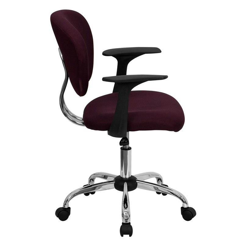 Mid-Back Burgundy Mesh Padded Swivel Task Chair with Chrome Base and Arms