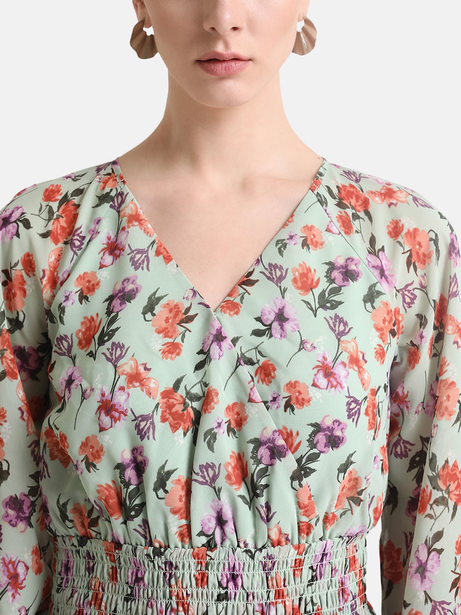 Kazo Floral Printed Top With Smocking