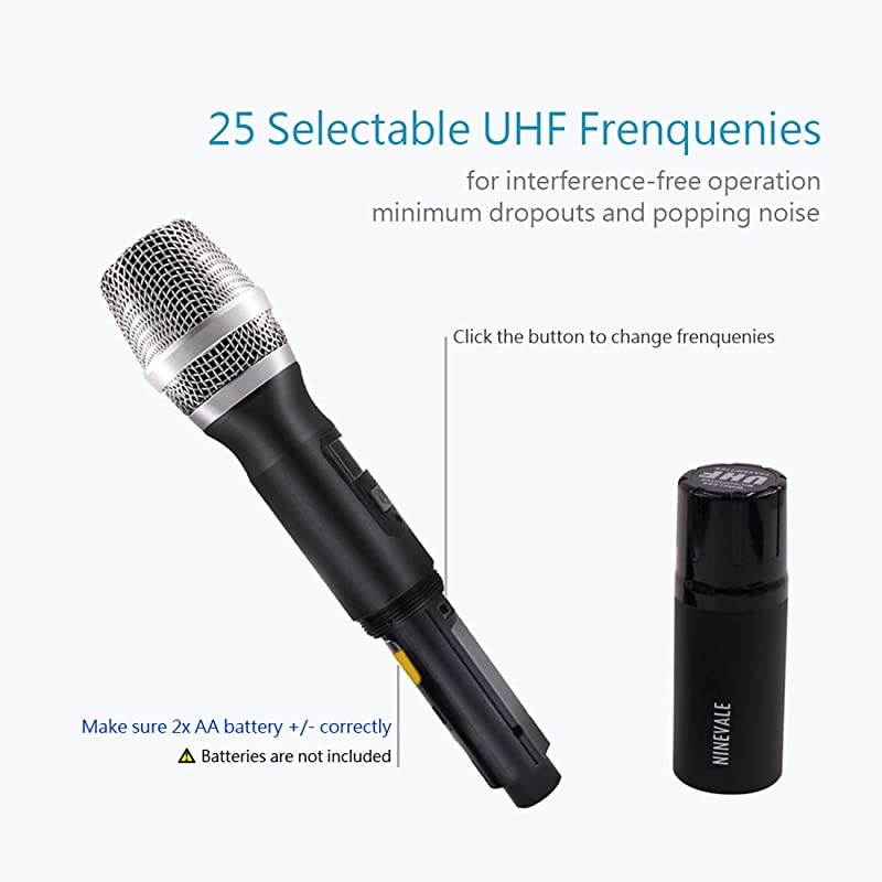 Wireless Microphones UHF  25 Dual Channel Metal Handheld Dynamic Microphone with Mini Receiver Ideal for ChurchKaraokeHome PartyClassroomPresentationWedding Black 2 x Handheld