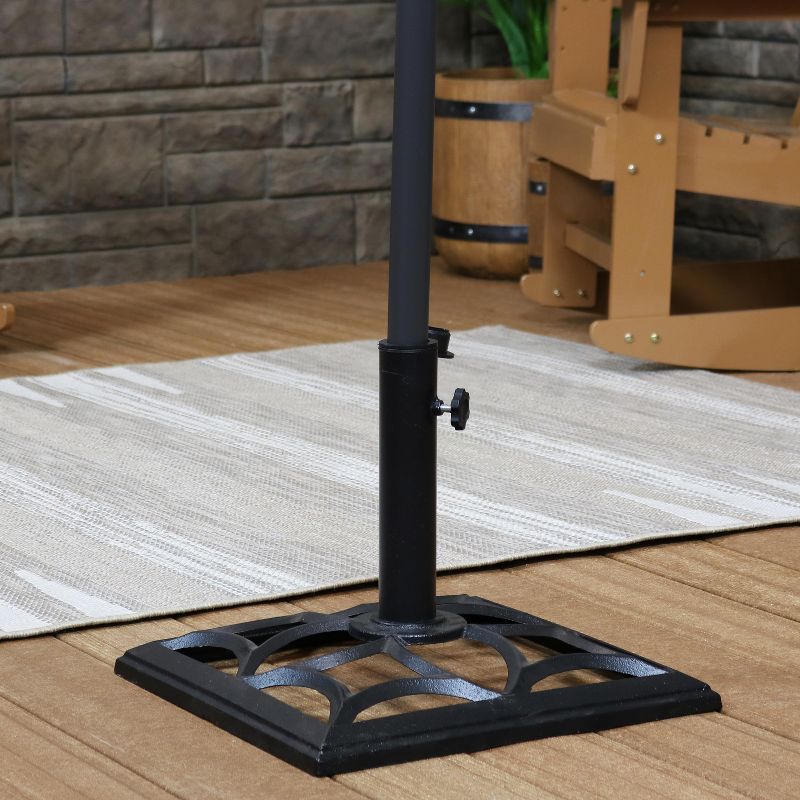 Sunnydaze Outdoor Heavy-Duty Cast Iron Decorative Geometric Design Square Patio Umbrella Base Stand - 16" - Black