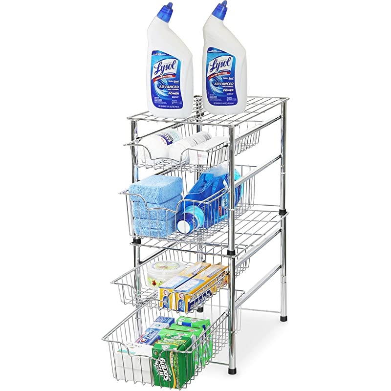 Stackable 2 Tier Sliding Basket Organizer Drawer Chrome