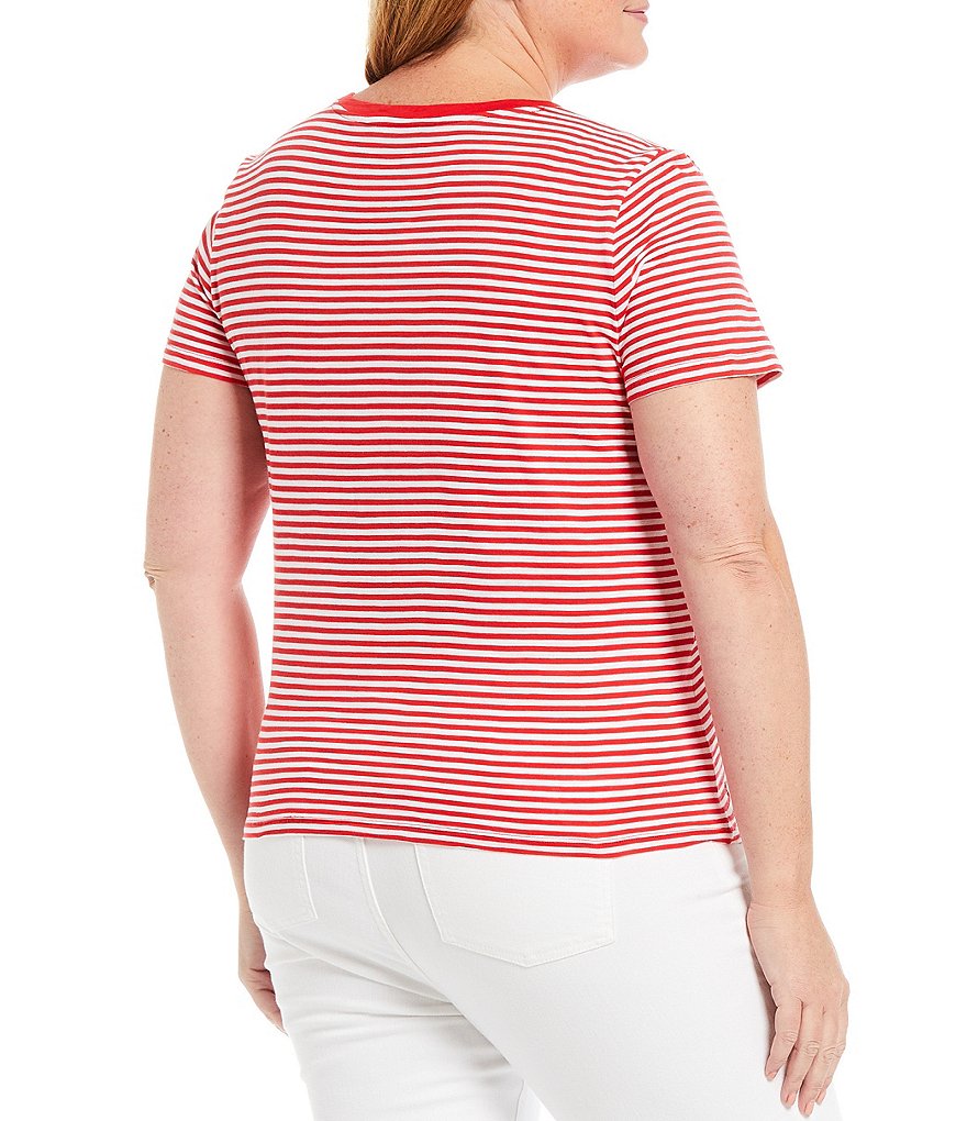 Democracy Plus Size Floral Print 3/4 Puff Sleeve V-Neck Knit Top