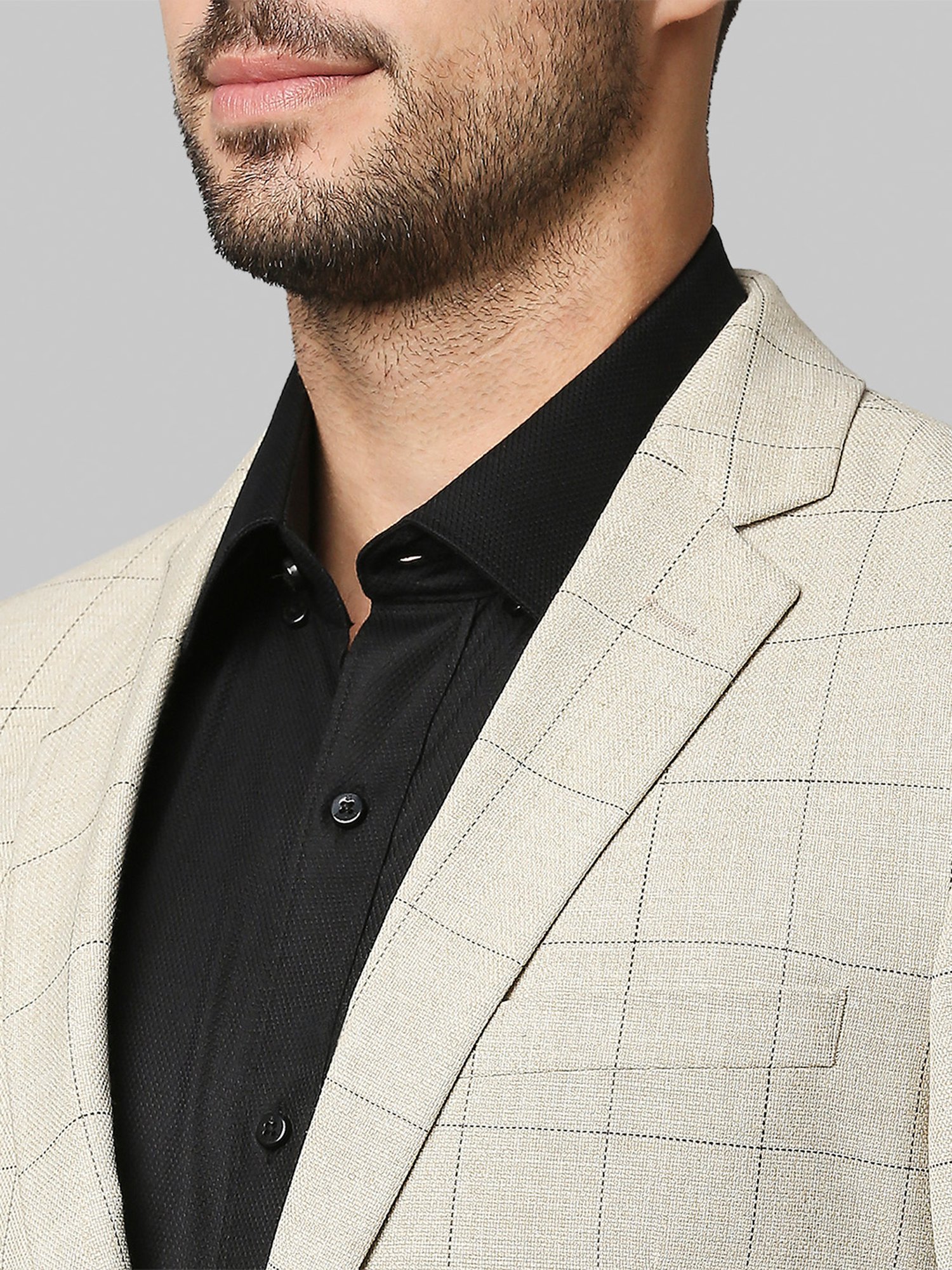 Raymond Beige Check Notched Lapel Blazer