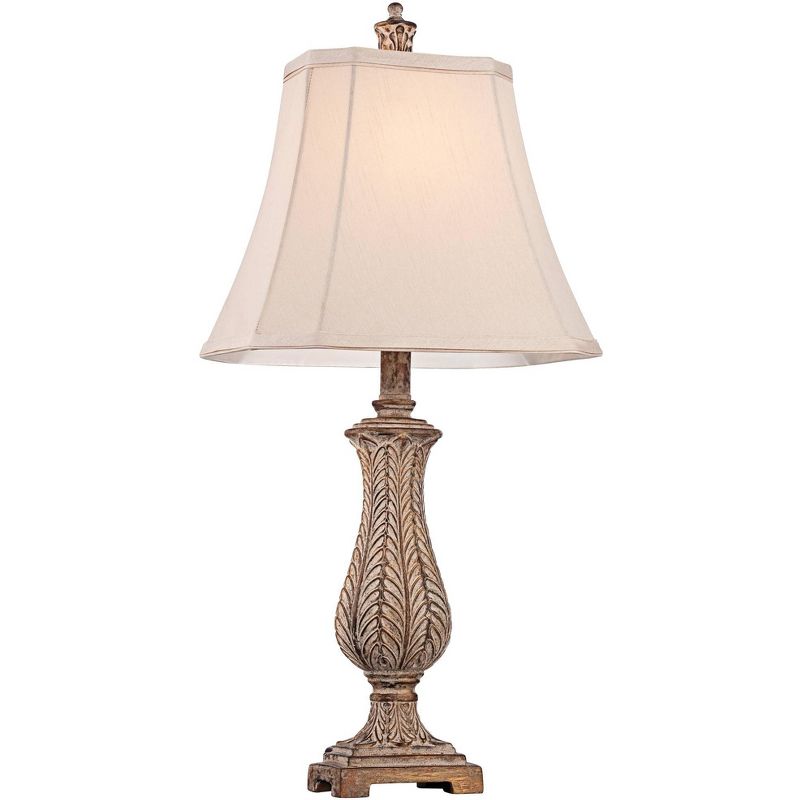 Regency Hill Country Cottage Table Lamp Antique Gold Leaves Petite Vase Off White Rectangular Shade for Living Room Family Bedroom