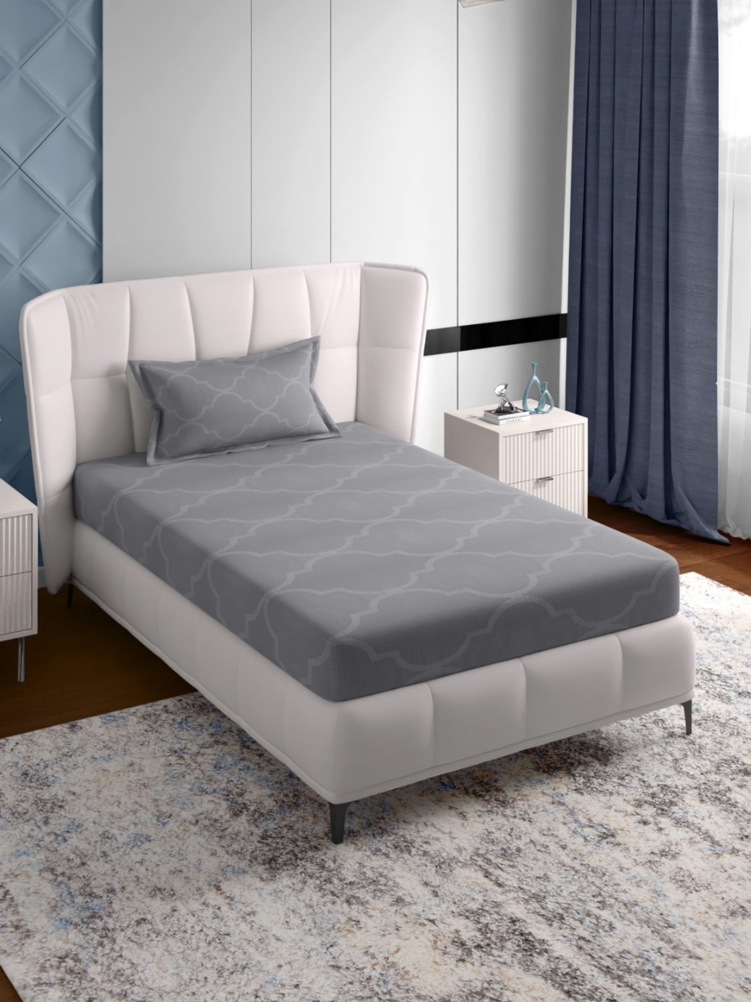 Petal Home Grey 300 TC Cotton Single Bedsheet with Pillow Cover