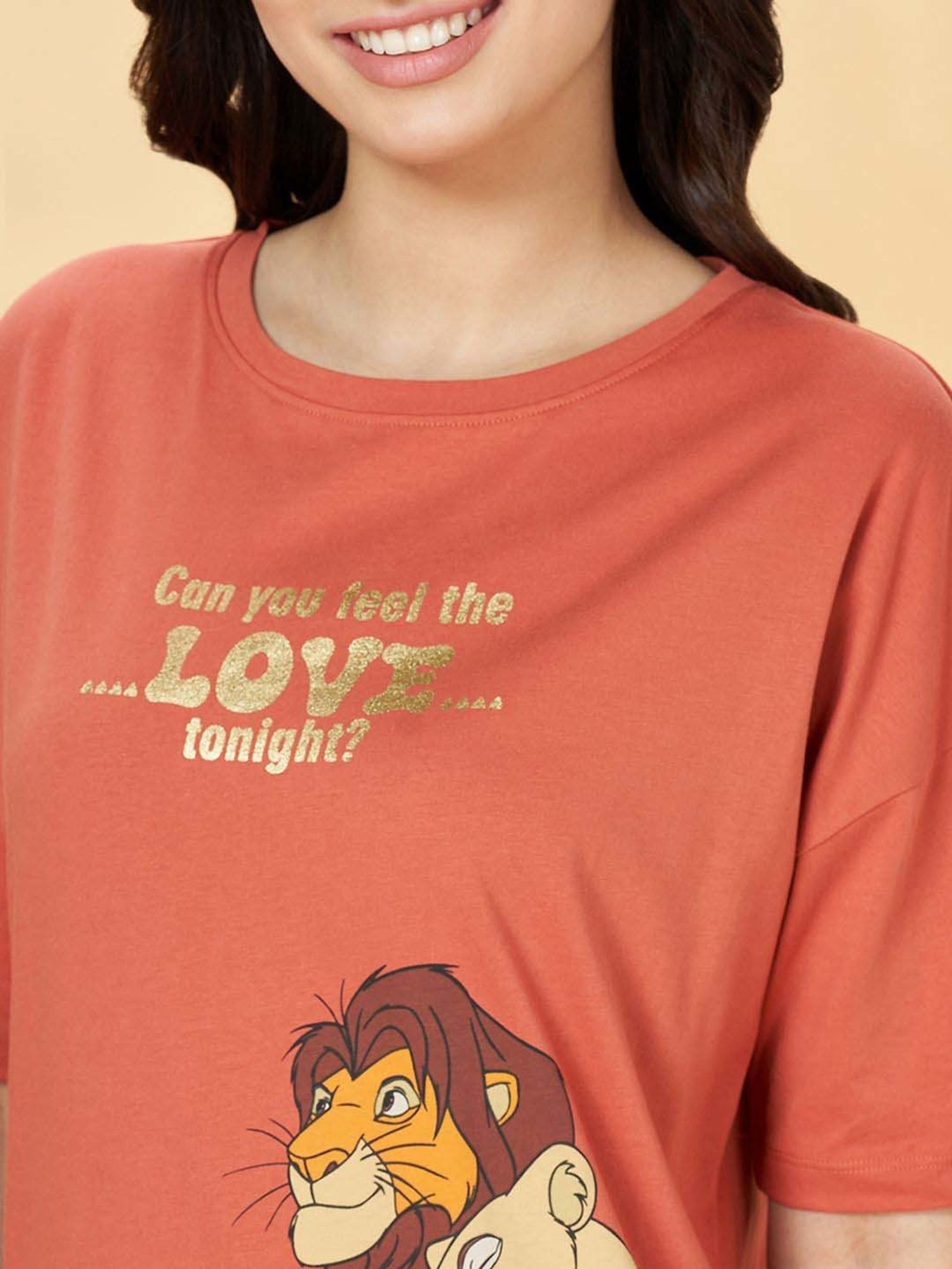 Dreamz by Pantaloons Rust Cotton Printed Sleep Tee