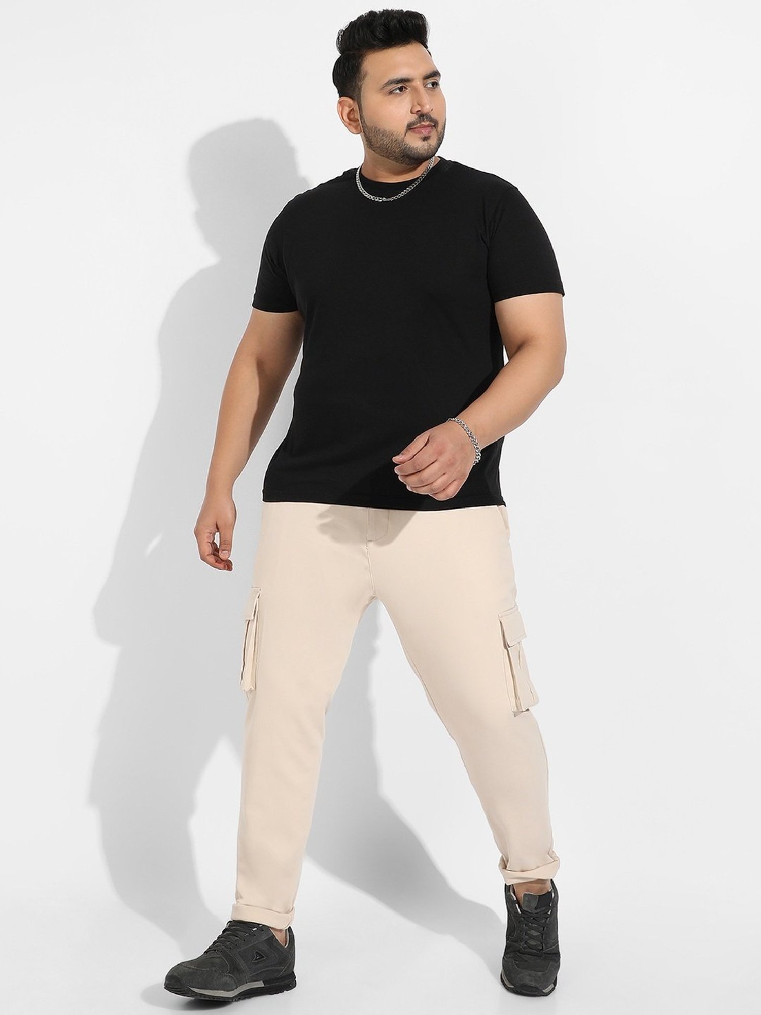 Instafab Plus Beige Regular fit Plus Size Cargos