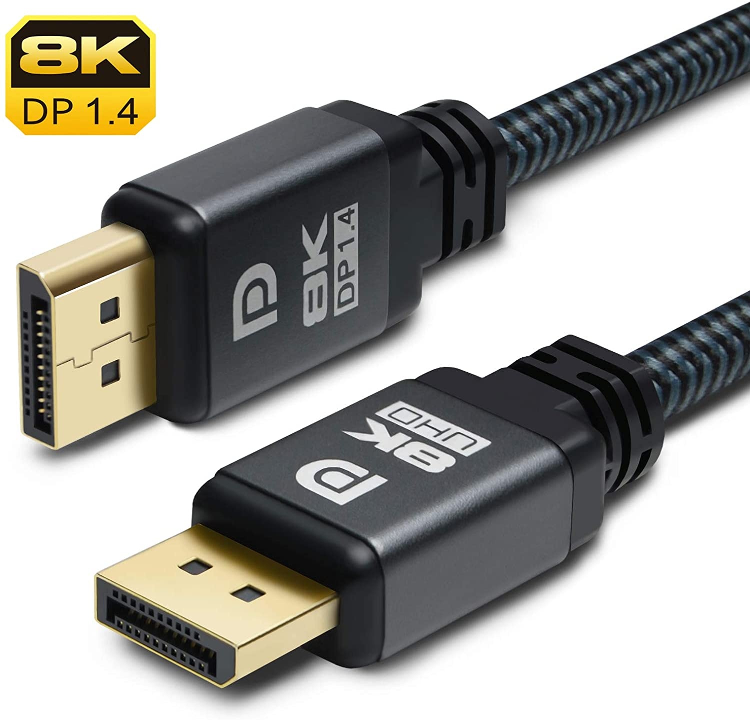 Yauhody 8K DisplayPort 1.4 Cable 10ft (3 Pack) High Speed 32.4Gbps Durable Nylon Braided VESA Certified HBR3 HDR HDCP 2.2 8K@60Hz 4K@144Hz 2K@240Hz 8K DP to DP 1.4 Cord (10ft 3 Pack Gray)