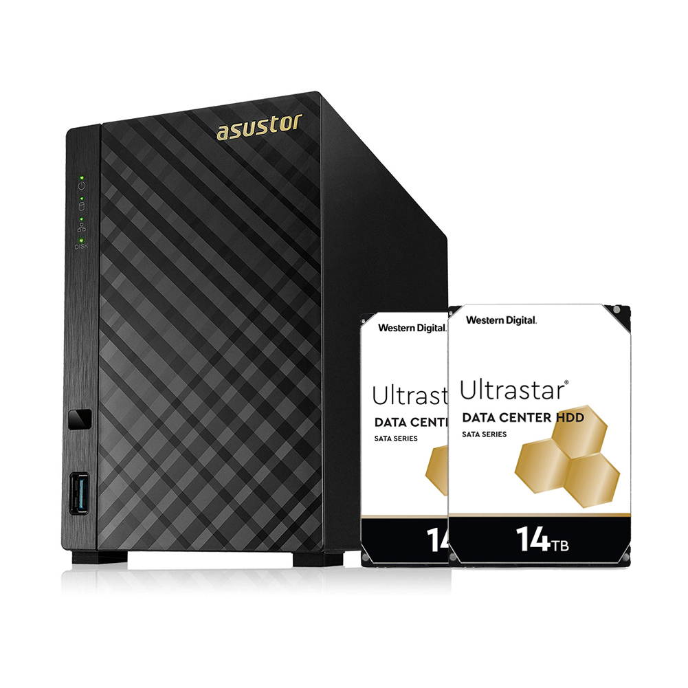 Asustor NAS AS1002T v2 + 28TB WD Ultrastar HDD (Two 14TB HDD Included)