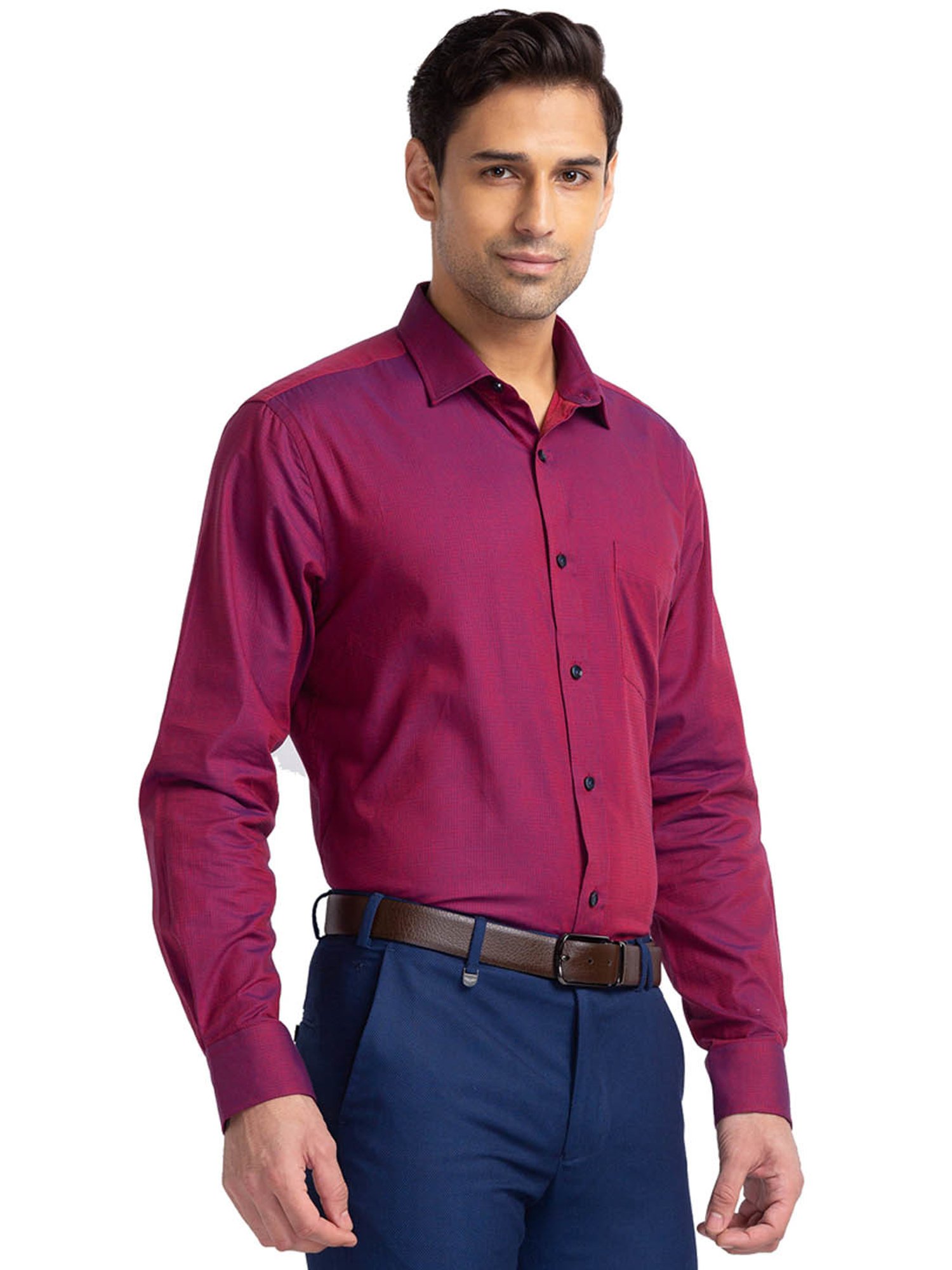 Park Avenue Maroon Cotton Regular Fit Self Pattern Shirt