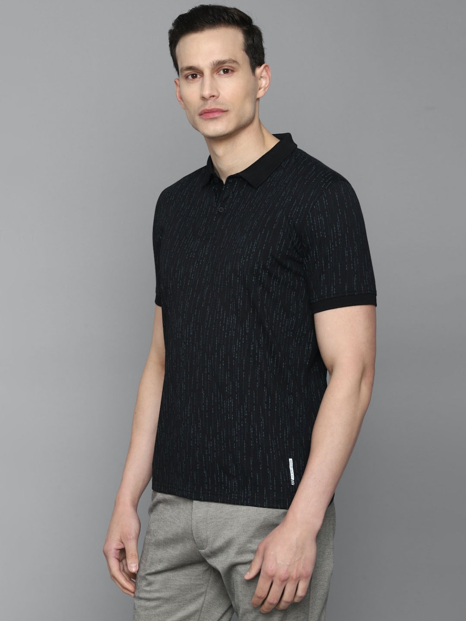 Louis Philippe Sport Black Cotton Slim Fit Printed Polo T-Shirt