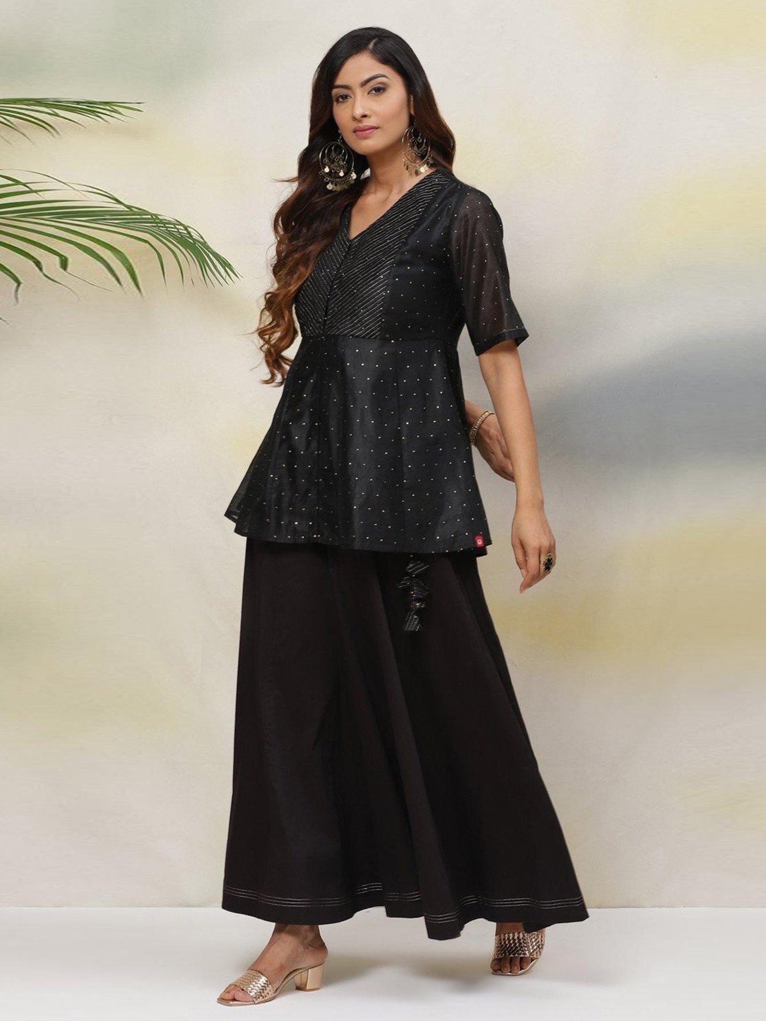Biba Black Embroidered Kurti Palazzo Set