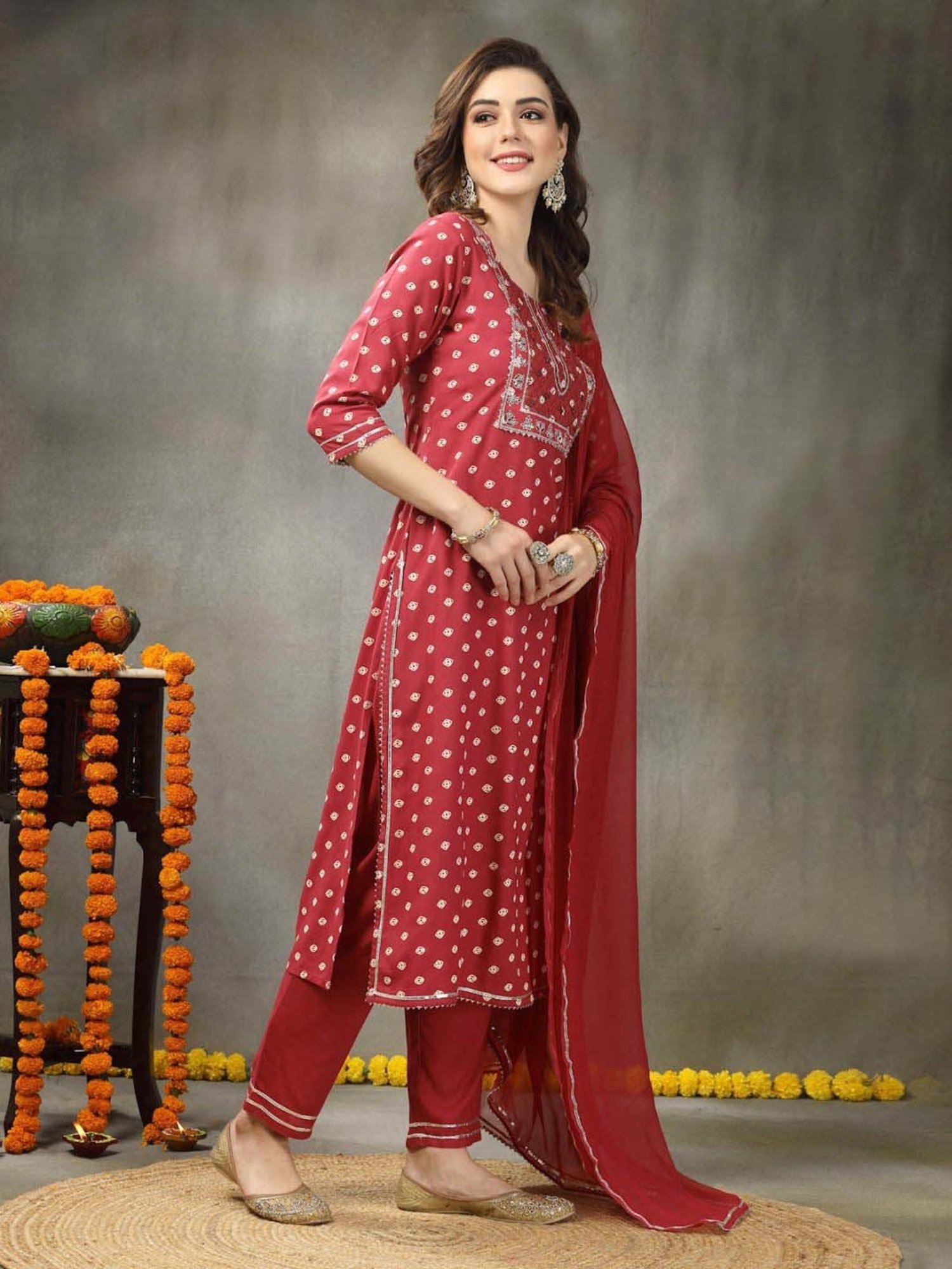 Stylum Pink Printed Kurta Pant Set With Dupatta