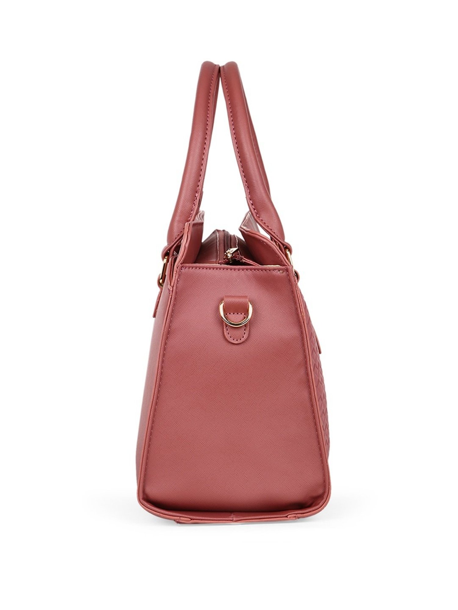 Lavie Dark Pink Synthetic Textured Handbag
