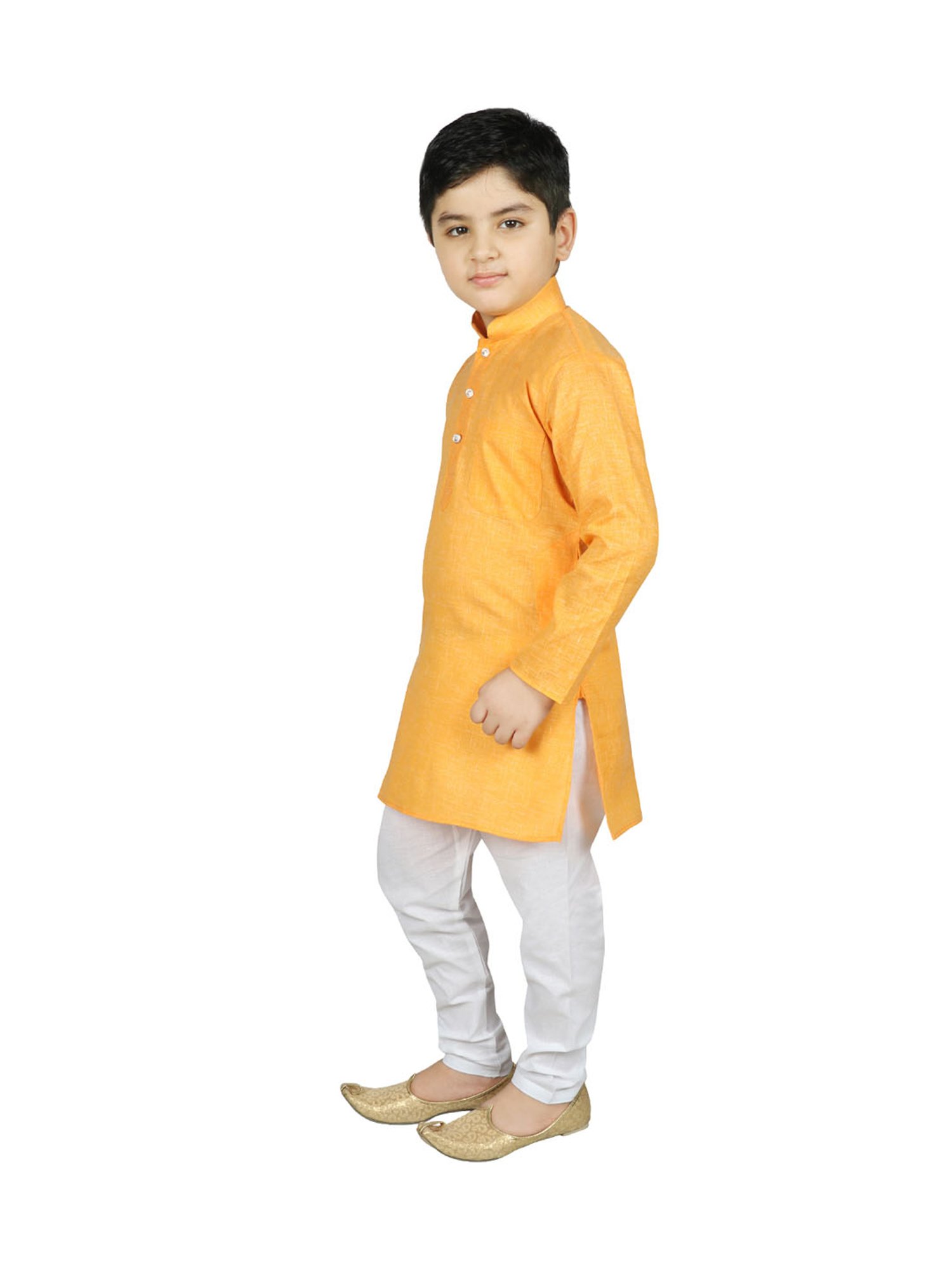 SG Yuvraj Kids Yellow & White Solid Kurta with Churidars