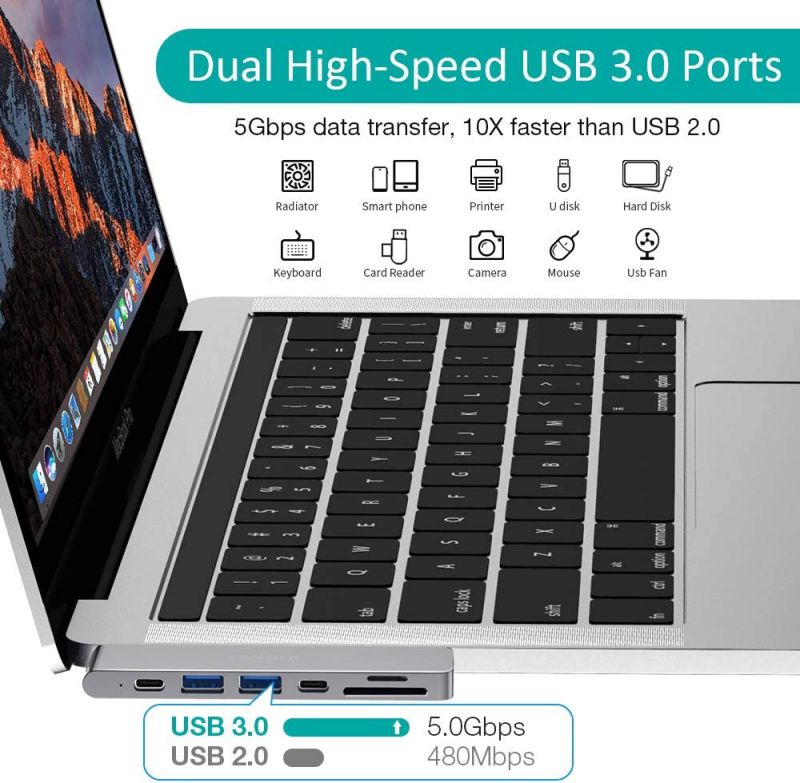 MacBook Pro Adapters,7-in-1 MacBook Air Adapter with 100W USB C Power Delivery, 4K HDMI, 2 USB 3.0, Micro SD/SD Card Reader for MacBook Pro 2020/2019/2018/2017, MacBook Air 2020/2019