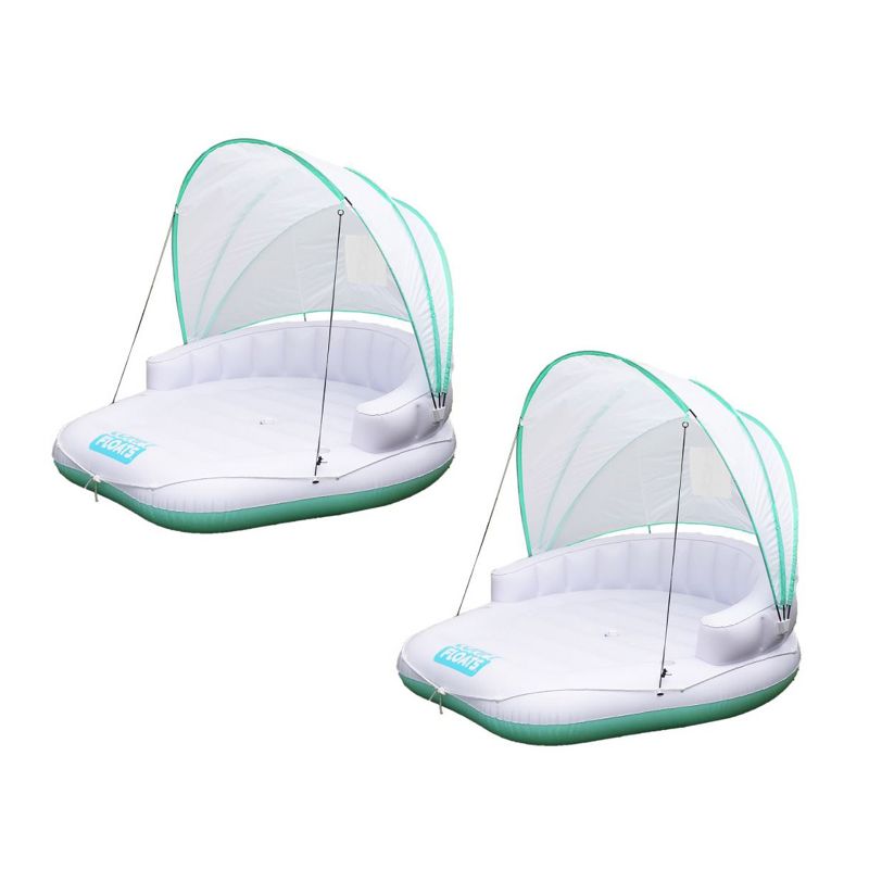 Magic Time International 91481VM Comfy Floats Inflatable Adjustable Shaded Cabana Cool Misting Single Person Pool Float, White (2 Pack)