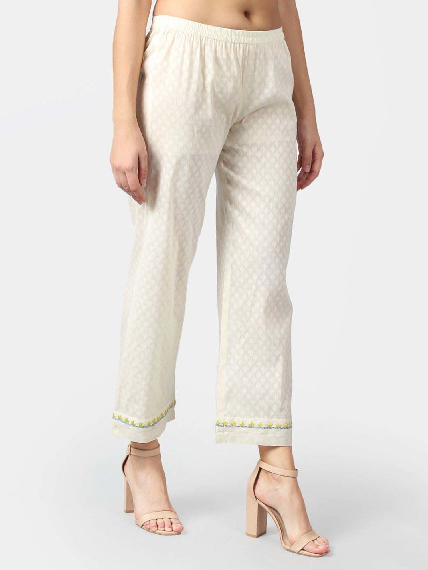 DART STUDIO White Cotton Embroidered Palazzos