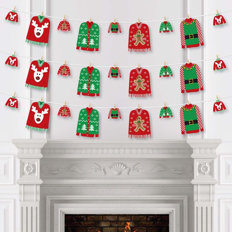 Big Dot of Happiness Ugly Sweater - Holiday and Christmas Party DIY Decorations - Clothespin Garland Banner - 44 Pieces