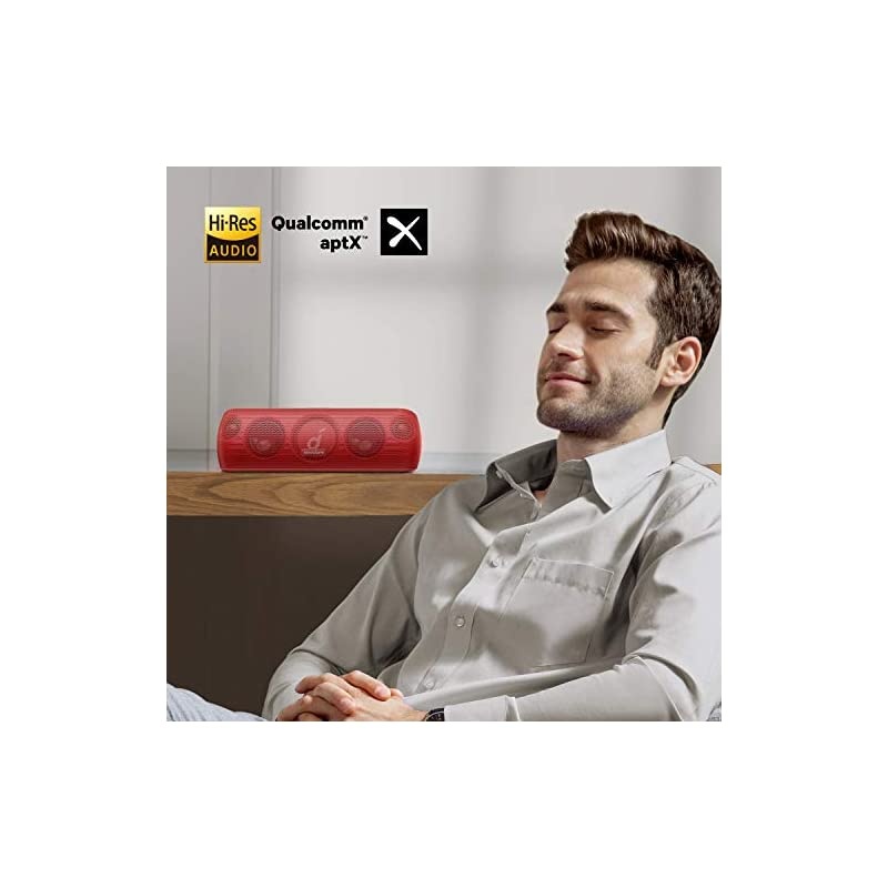 Soundcore Motion+ Bluetooth Speaker with Hi-Res 30W Audio, Extended Bass and Treble, Wireless HiFi Portable Speaker with App, Customizable EQ, 12-Hour Playtime, IPX7 Waterproof, and USB-C, Red