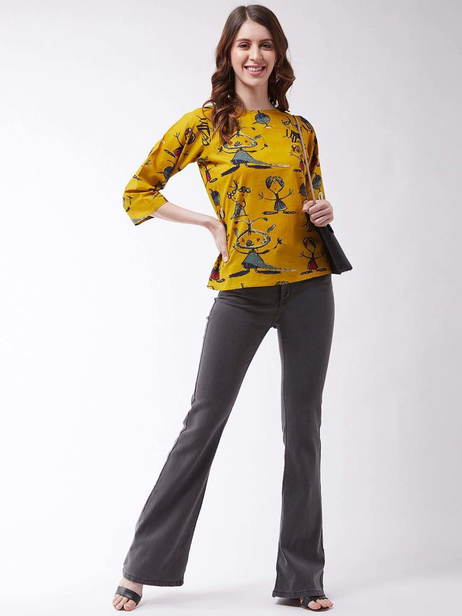 Inweave Yellow Cotton Printed Top