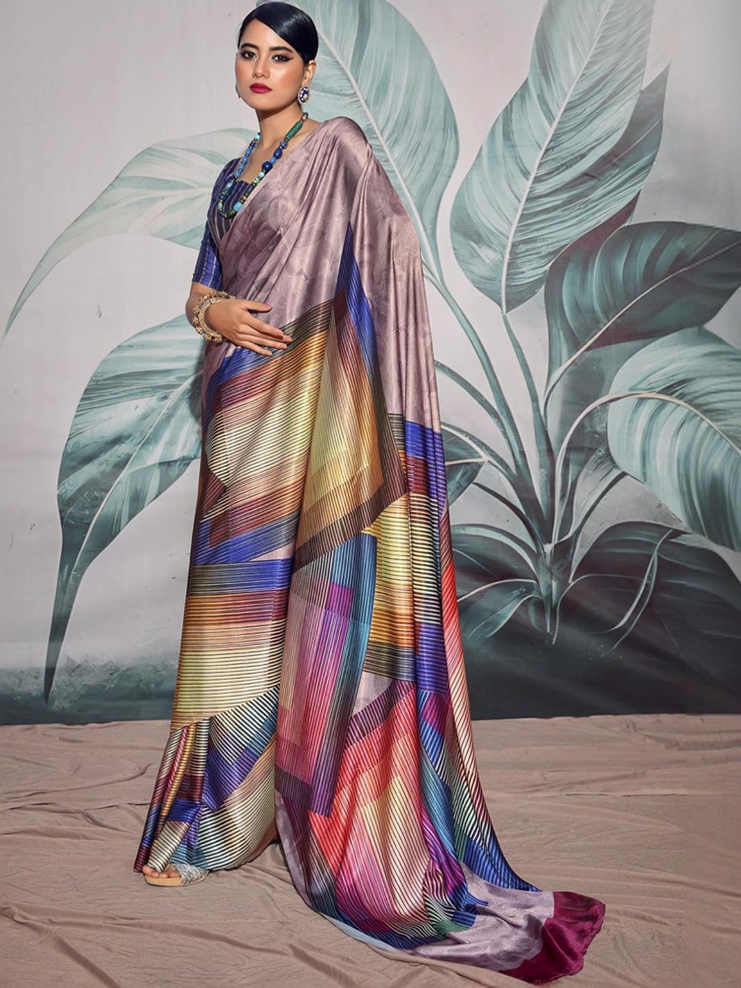 Unnati Silks Grey Cotton Printed Saree With Unstitched Blouse