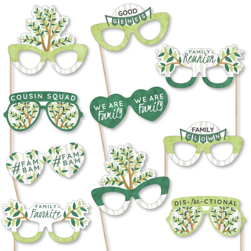 Big Dot of Happiness Family Tree Reunion Glasses - Paper Card Stock Family Gathering Party Photo Booth Props Kit - 10 Count