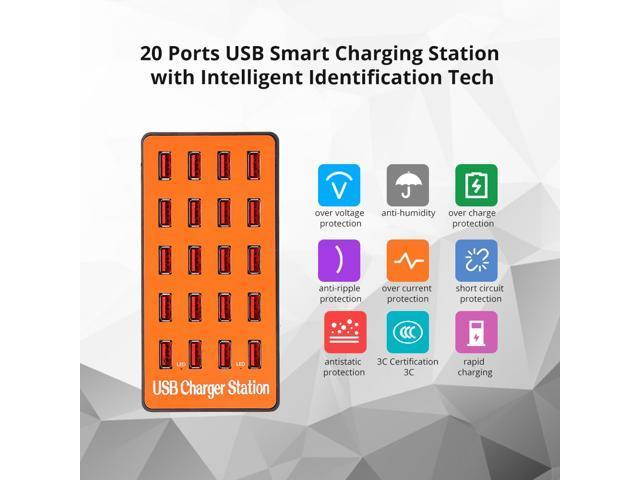Multi 20-Port USB Hub Charger Power Adapter Wall Fast Charging Dock Station 100W