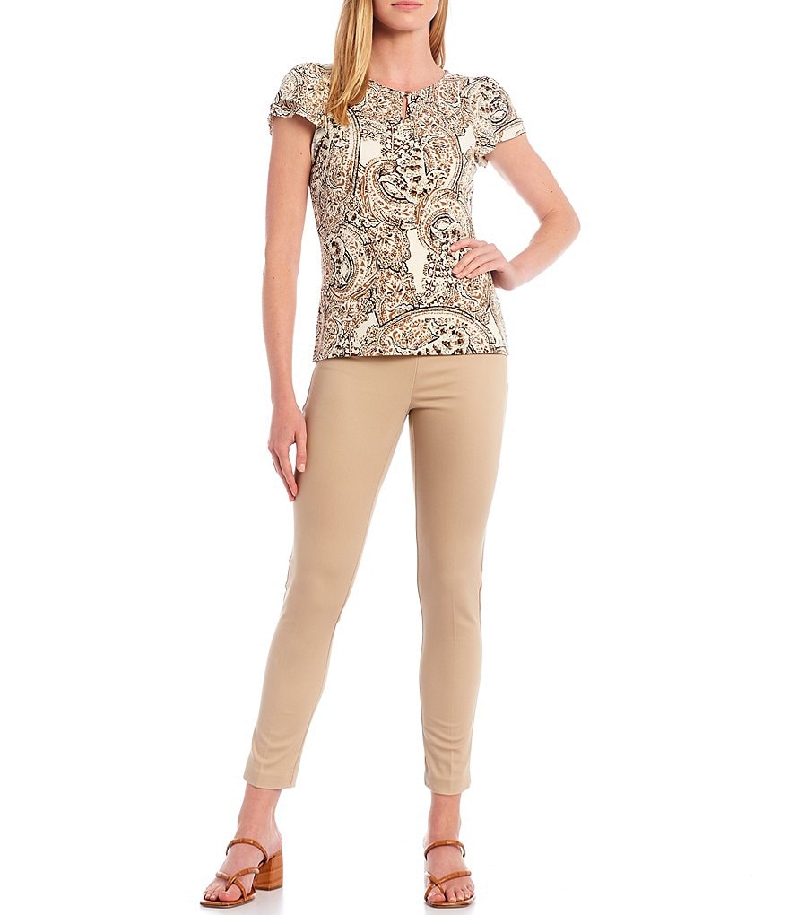 Preston & York Caroline Bow Woven V-Neck 3/4 Sleeve Blouse