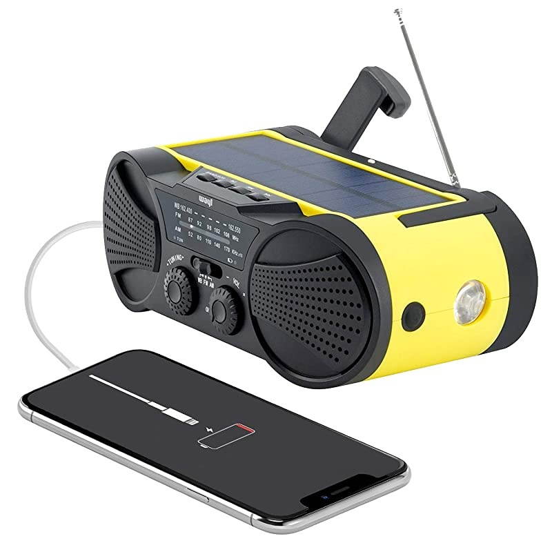 Weather Radio 4000mAh Portable Solar Powered Hand Crank AM FM NOAA Weather Stations USB Cell Phone Charger SOS Alarm LED Flashlight amp Reading Light Radio Buzz4000