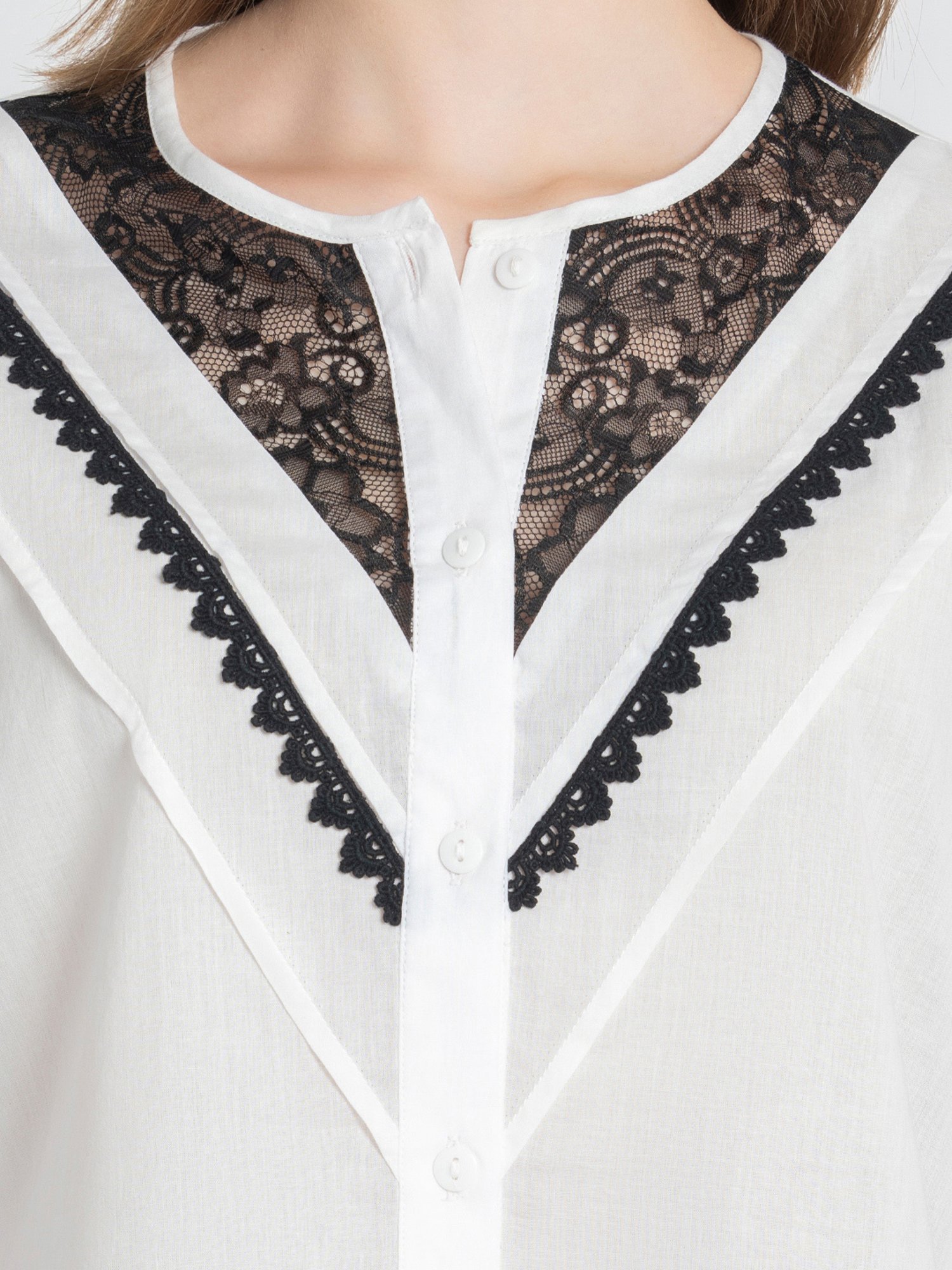 SHAYE White & Black Cotton Lace Top