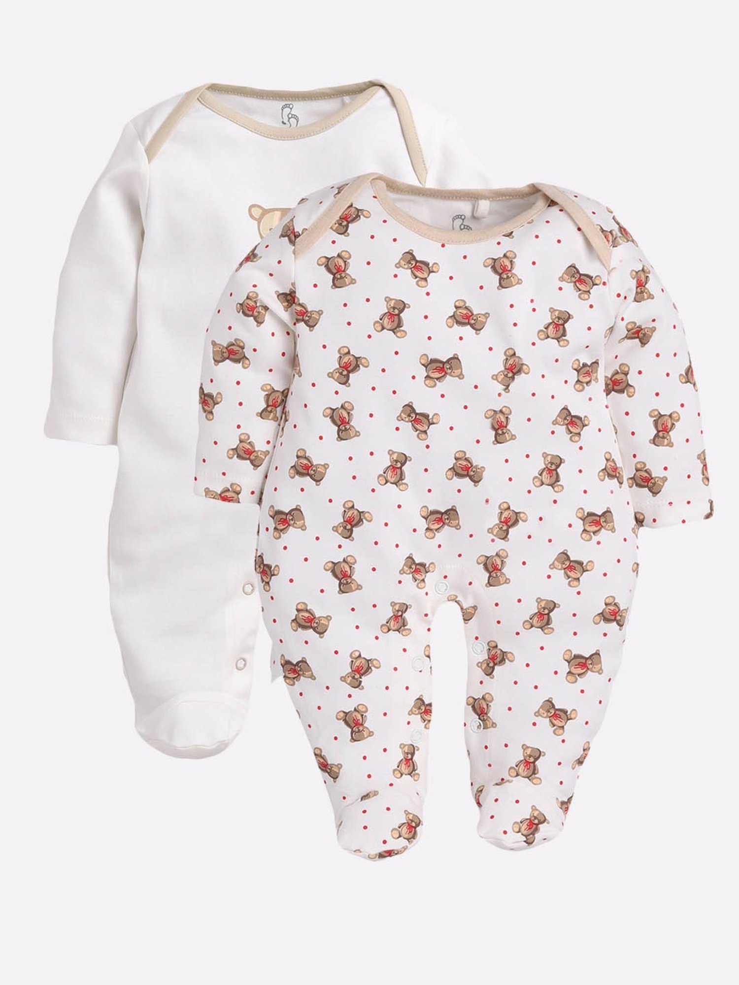 Baby Go Kids Beige & White Printed Rompers (Pack Of 2)