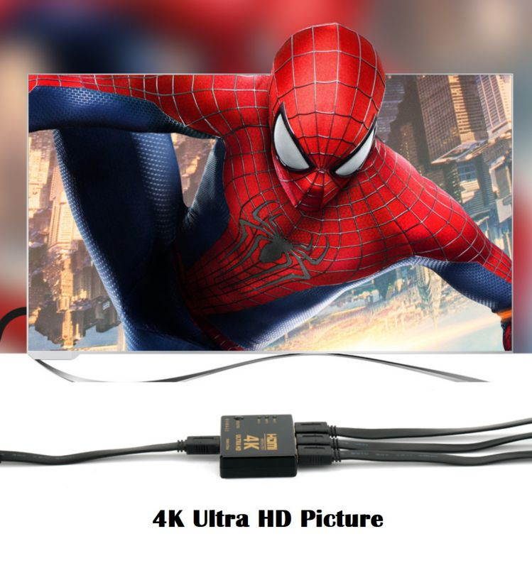 4K HDMI Switcher 4K 3D 1080P 3 In 1 Out Splitter, 3 inputs 1 output HDMI Splitter.