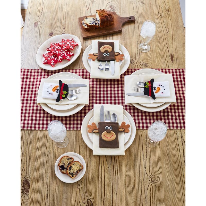 Lakeside Winter Holiday Snowman & Deer Flatware Holders - Set of 4