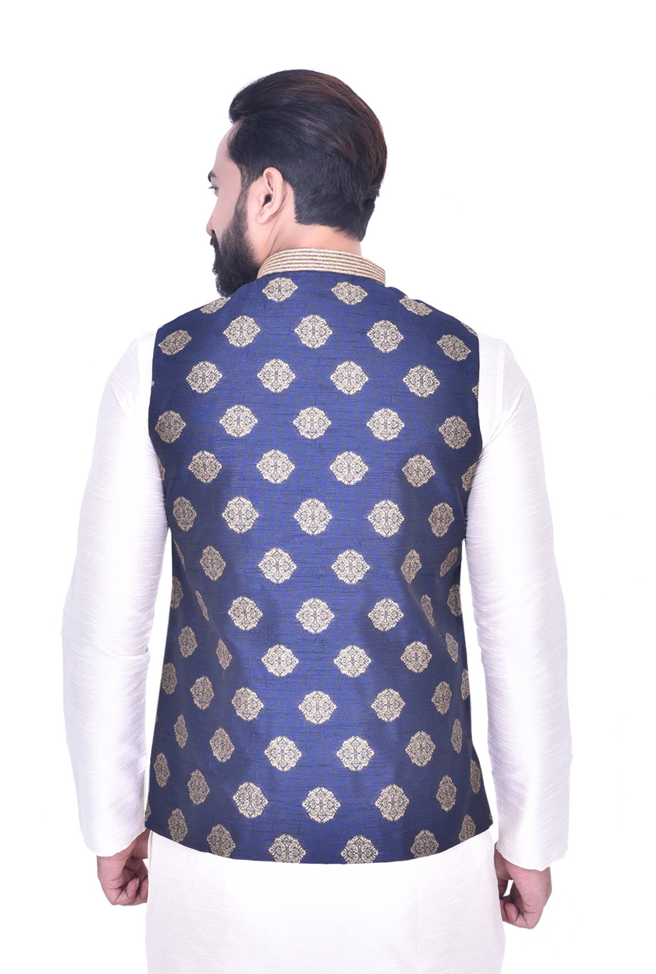 Manyavar Dark Blue Sleeveless Ethnic Jacket