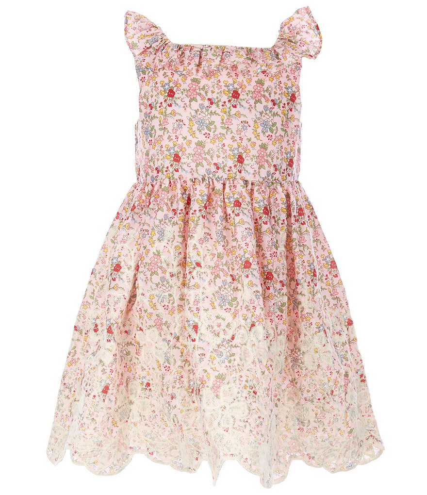 Laura Ashley Little Girls 2T-6X Floral/Lace-Hem Fit-And-Flare Dress