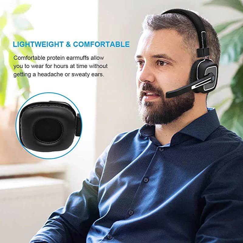 Driver Bluetooth HeadsetOffice Headset with Microphone BT 50 Wireless Over The Head Headset with Extra Boom Mic for erDriver PhonesCall Center Skype VoIP