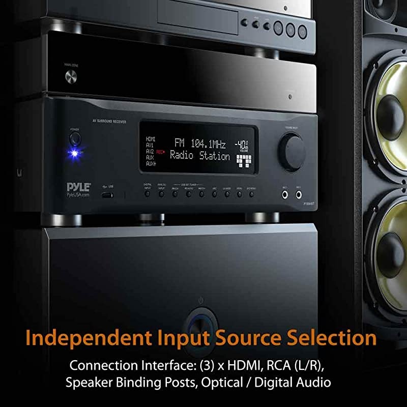 5.2-Channel Hi-Fi Bluetooth Stereo Amplifier - 1000 Watt AV Home Speaker Subwoofer Sound Receiver with Radio, USB, RCA, HDMI, Mic In, Wireless Streaming, Supports 4K UHD TV, 3D, Blu-Ray -  PT694BT