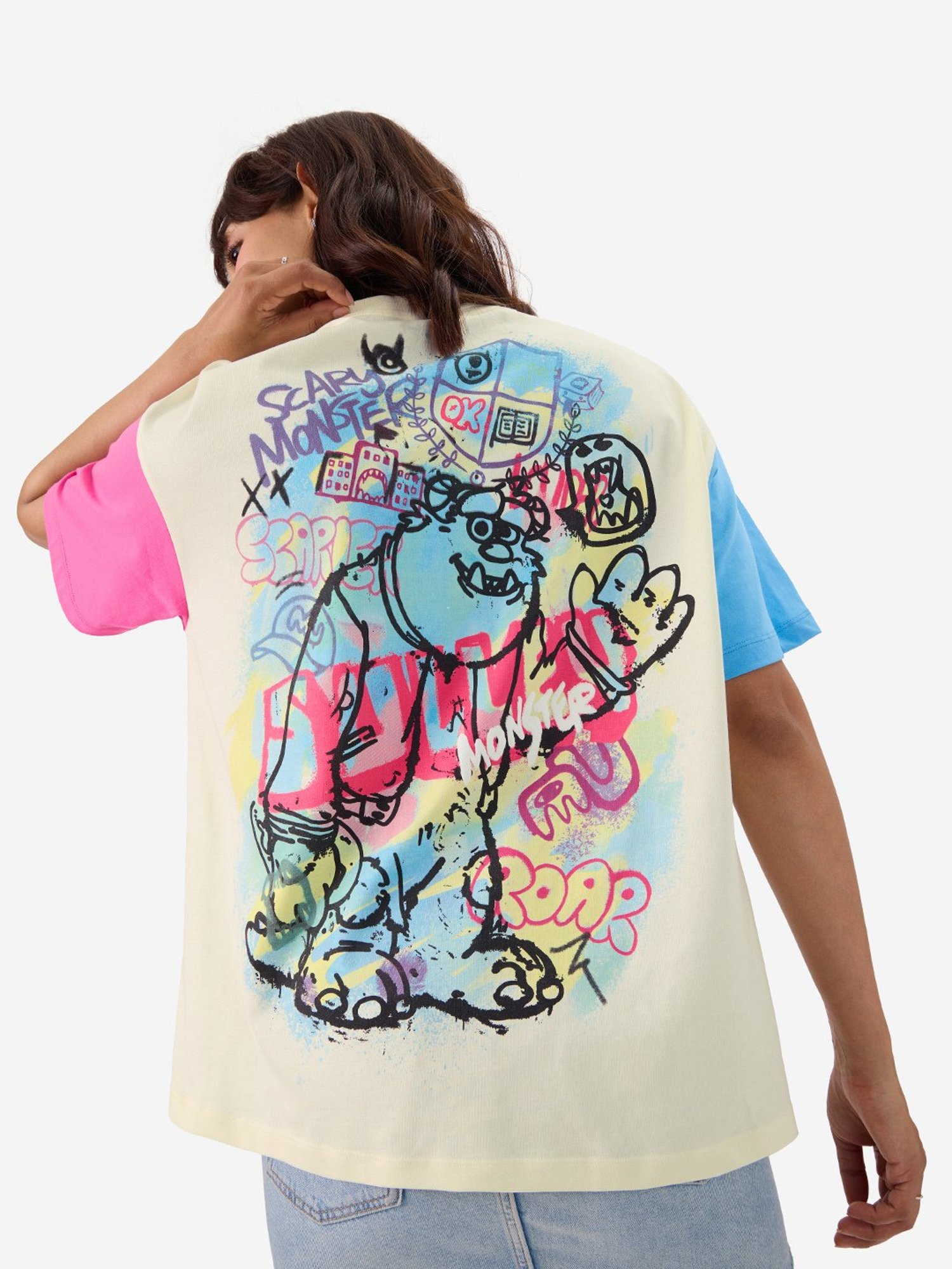 The Souled Store Multicolor Cotton Printed Oversized T-Shirt