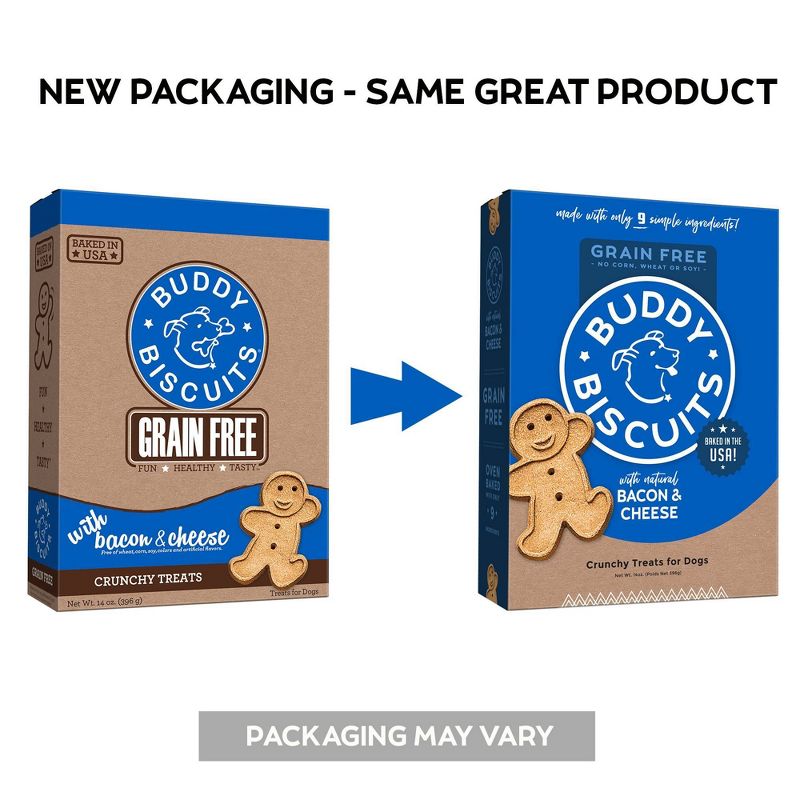Buddy Biscuits GrainDog Treats -Free Crunchy Treats Bacon & Cheese Dog Treats - 14oz